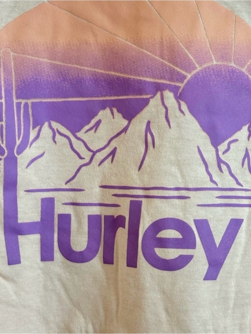 Hurley Pink Mountain Sunset Cactus Graphic Long Sleeve Cotton Tee Size M